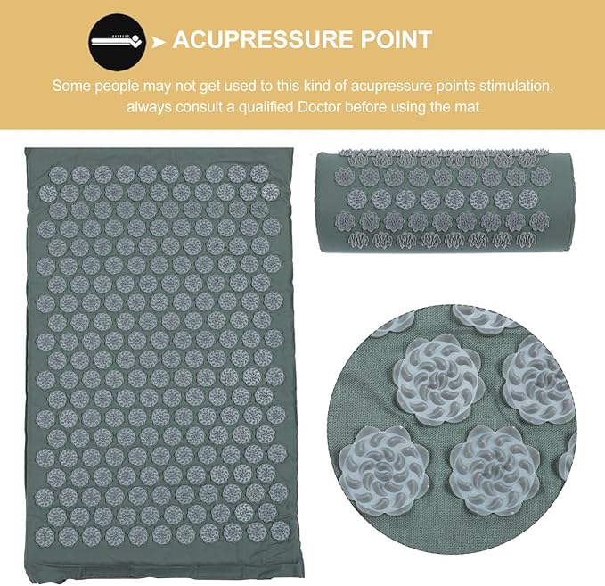 Acupressure Massage Mat and Portable Acupuncture Pillow 2pcs Set with Carrying Bag Non-Slip Yoga Massage Mat for Full Body Relaxation and Neck Back Relief