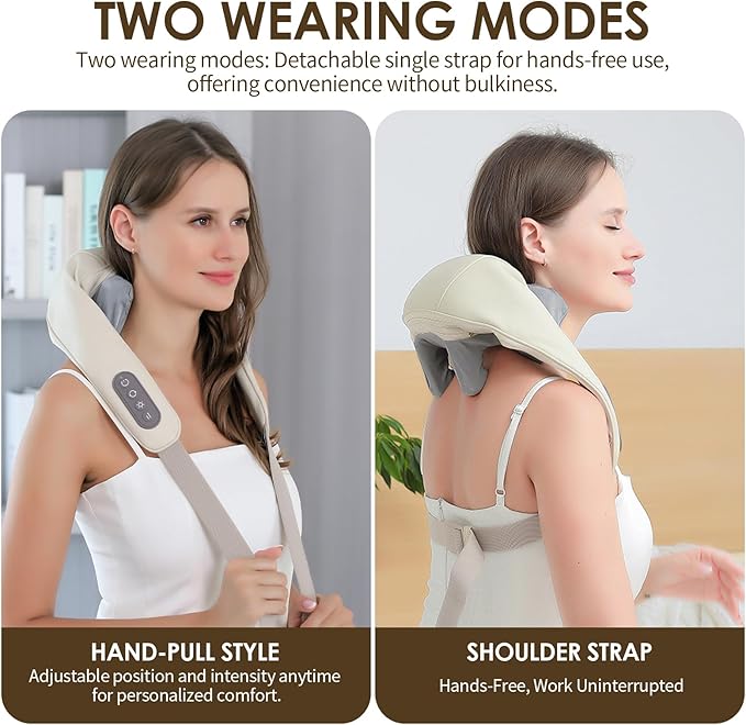Therapexa Neck &amp Shoulder Massager Back Massager for Pain Relief Deep TissueMassager for Neck and Shoulder PainBack Massager with Heat. (Beige)