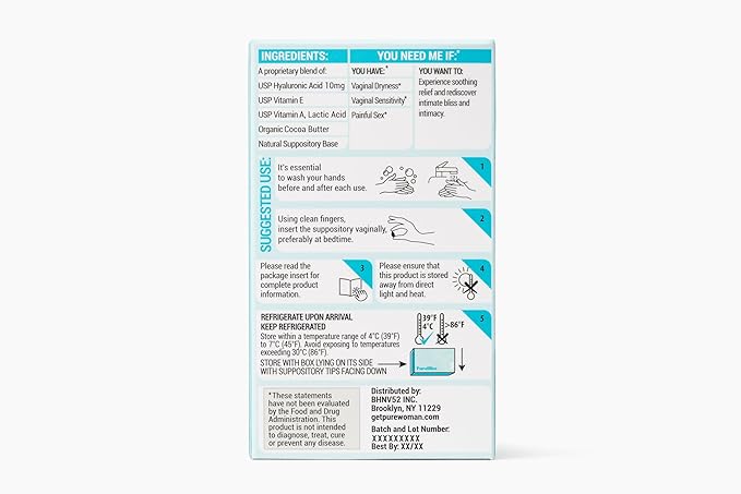 PURE WOMAN - Pure Bliss - Vaginal Moisturizing Suppositories - Hyaluronic Acid Vitamin E Vitamin A Lactic Acid - Supports Vaginal Moisturization - Long Lasting Comfort &amp Sensitivity Relief - 10