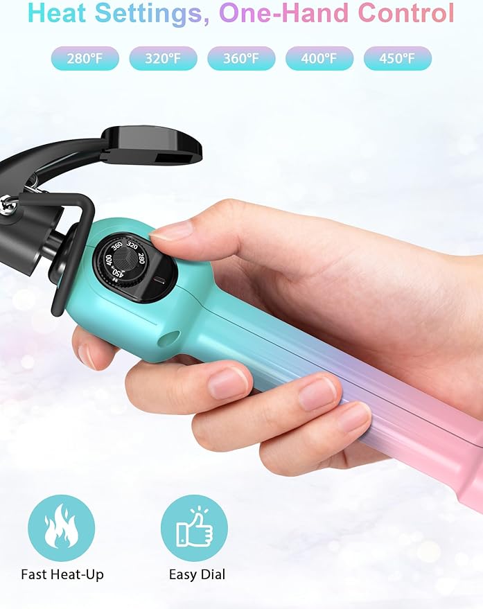 Professional 1 Inch Curling Iron with Clamp Hair Curler with Temp Dial 280-450°F Ceramic Coating for Long-Lasting Curls &amp Easy Styling Dual Voltage 100-240V