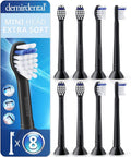 demirdental Mini Extra Soft Replacement Brush Heads Compatible with Philips Sonicare – Small Black Toothbrush Heads for Very Sensitive Teeth &amp Gums – Replaces HX6088eb – 8 Pack