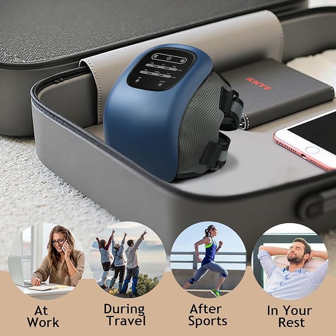 Knee Massager for Pain Relief with LED Screen Vibration Cordless Knee Massager with Heat Adjustable Straps and Timer