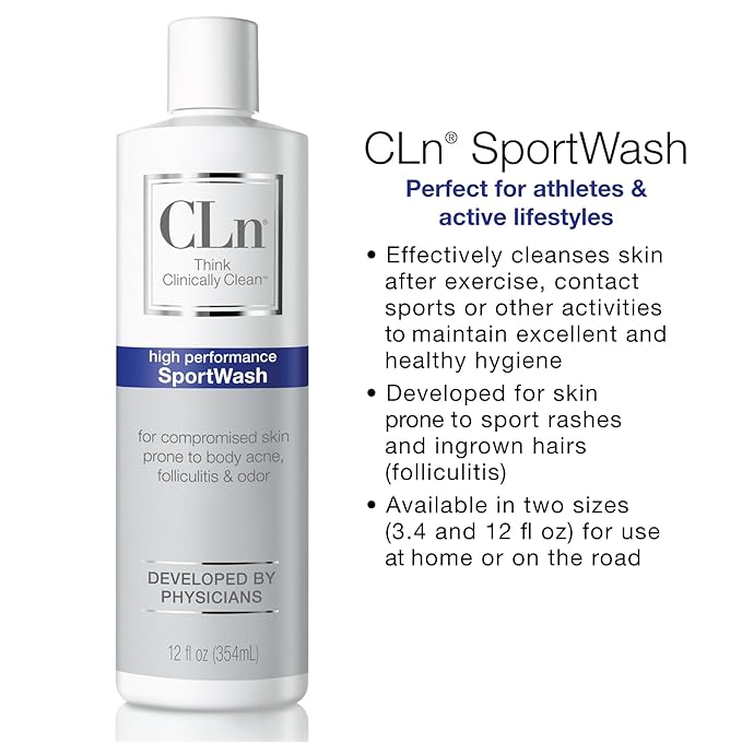 CLn® SportWash – High-Performance Sport Body Wash For Men &amp Women Prone to Body Odor Foot Odor Ringworm Folliculitis &amp Back Acne Fragrance-Free &amp Paraben-Free 12 fl. oz.
