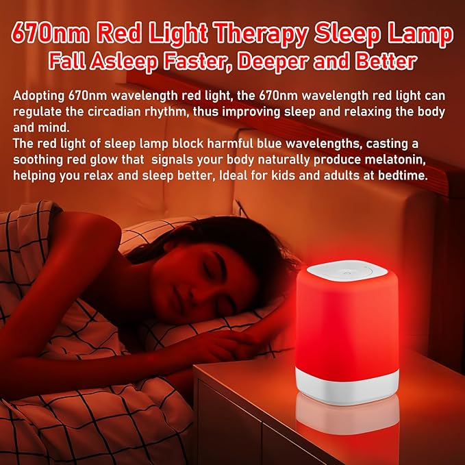 Red Light Therapy for Sleep Device Red Night Lights with 670nm Wavelength Touch Reds Light Sleep Lamp Aid to Support Deep Relaxation and Improve Sleeping for Adults &amp Kids Bedrooms
