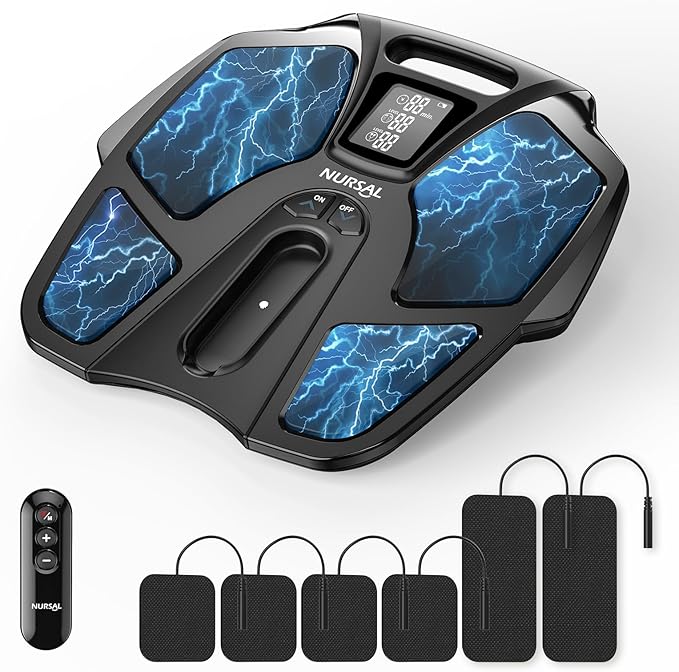 NURSAL TENS EMS Foot Massager for Neuropathy Foot Nerve Muscle Stimulator Pro Circulation and Body Pain Relief with TENS Unit Muscle Stimulator Pads Electric Feet Legs Blood Circulation Machine