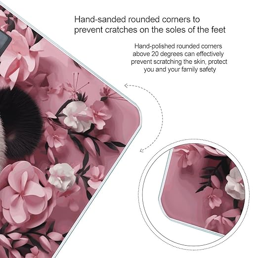 Pink Panda Scale for Body Weight Anti-Slip Digital Bathroom Scale Sturdy Toughened Glass Weighing Scales High Precision Safe Rounded Corners Smart Scales