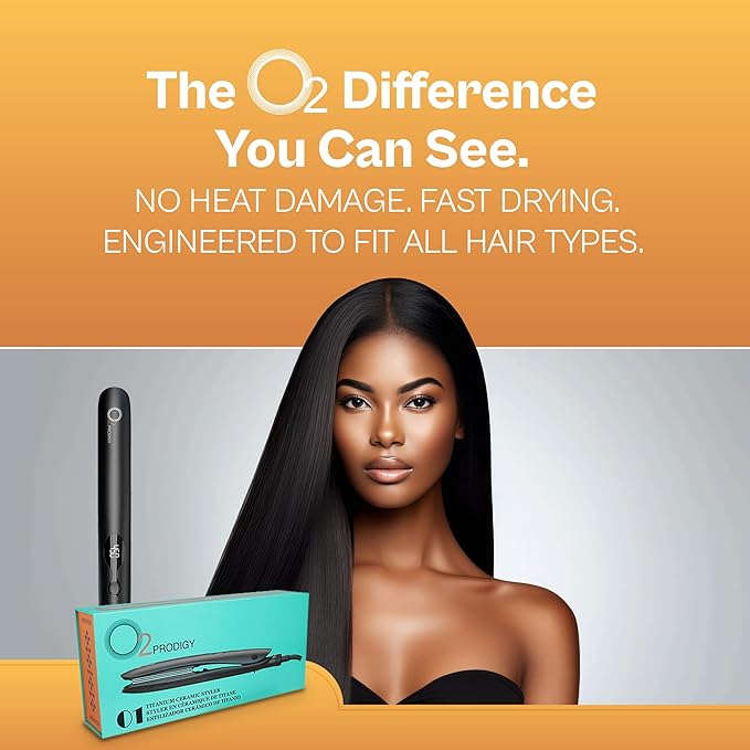 Titanium Ceramic Hair Styler – O2PRODIGY Linear Dynamical Design Flat Iron with Rounded Body 11 Heat Settings Gun Titanium Plates Auto Lock &amp Universal Voltage Hair Straightener by O2.