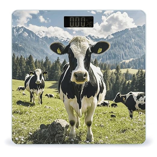 Black and White Cow Smart Scale for Body Weight Accurate Bathroom Scale with LED Display Digital Weight Scales Weighing Machine High Precision Scales for Bath Home
