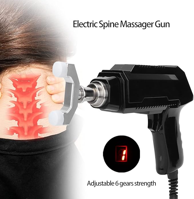 Electric Chiropractor Heat Resistant Chiropractor with 6 Levels of Regulable Force Correction Tool with Six Interchangeable Massage Heads(US)