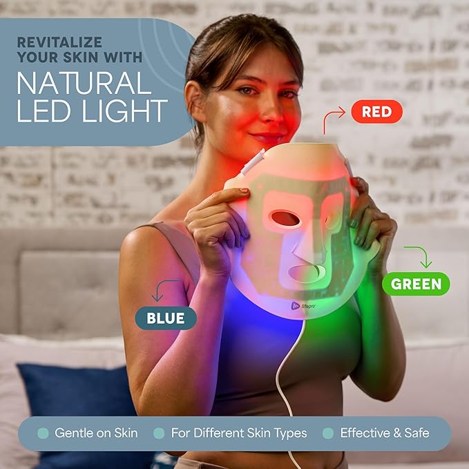 LifePro Red Light Therapy Mask –Revitaglow Infrared Red Light Therapy For Face and Neck - LED Mask with 3 to 4 Modes – 2000mAh Battery &amp Auto-Timer - For Daily Skin Wellness and Comfort