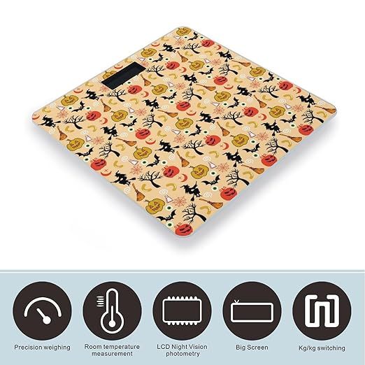Witch Pumpkin Pictures Scale for Body Weight Highly Accurate Digital Bathroom Body Scale Digital Bathroom Scales for People Anti-Slip Large LCD Display Smart Scales