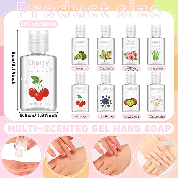 Frienda 24 Pcs Scented Mini Hand Sanitizers Bulk 1 Fl oz Travel Size Hand Sanitizer Assorted Floral Fruit Scents Employee Appreciation Gifts for Coworker Staff Teacher Nurse Office Thank You Gifts