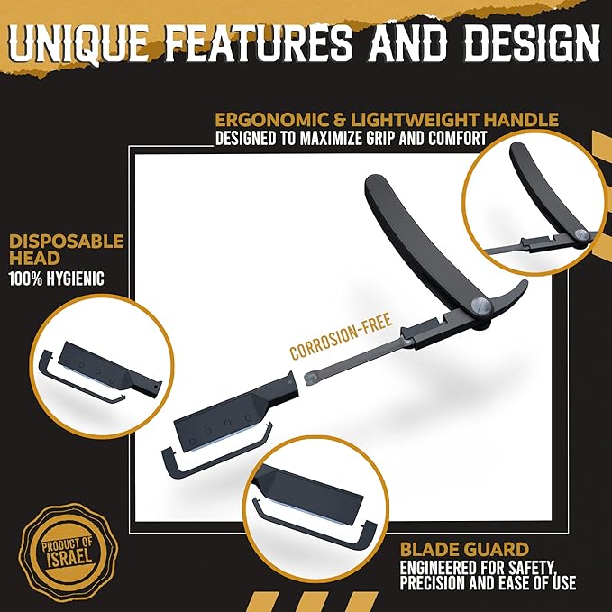Straight Edge Razor for Men with 20+1 Easy to Use Disposable Blade Heads Patented Shaving Razor Handle for Beard and Hair Barber Handle White