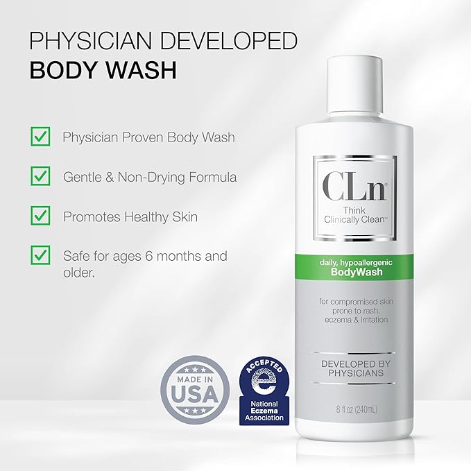 CLn® BodyWash –Non-Drying Body Wash For Compromised Skin Prone to Eczema Dermatitis Rash &amp Hidradenitis Suppurativa Fragrance-Free &amp Paraben-Free 8 fl oz.