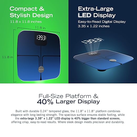 Nautica Body Tracker Digital Bathroom Scale Bluetooth-Enabled Smart Scale with BMI Body Fat Muscle Mass Tracking &amp More Syncs with Smartphone App for Body Composition Tracking 440 Lbs.