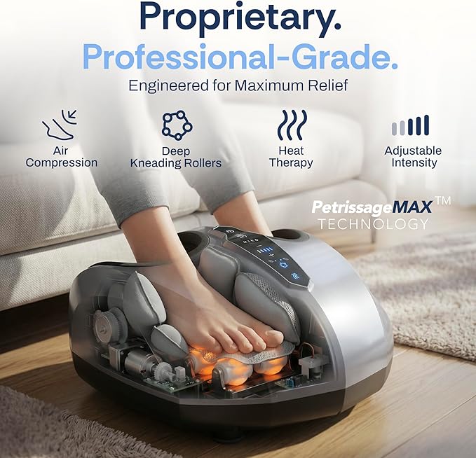 MIKO Foot Massager Machine with Deep-Kneading Compression Shiatsu and Heat for Plantar Fasciitis Neuropathy - Fits up to Men Size 12
