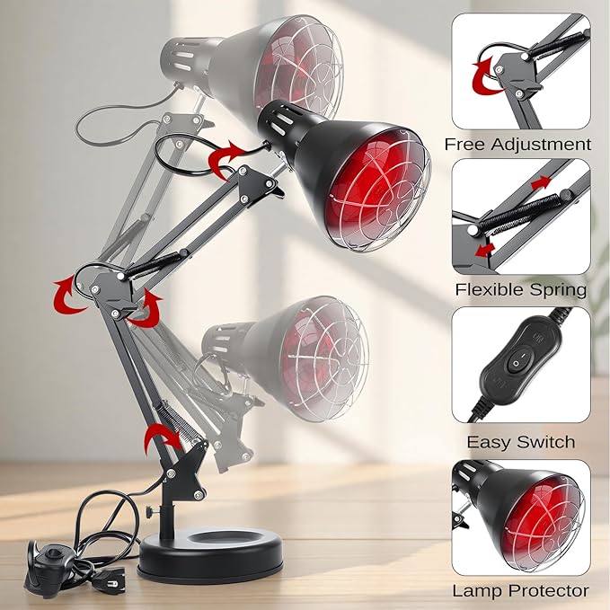 Infrared Red Light Therapy with Sturdy Base Infrared Heat Lamp Device with 150W Bulb Adjustable Near Infrared Light Heat Lamp Set for Body Neck Shoulder Joints Back Pain Relief