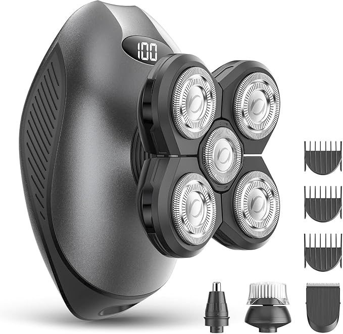 Electric Razor for Men 5-in-1 Multi-Function Electric Shavers for Men IPX7 Waterproof Bald Head Shaver with LED Display Rechargeable Beard Trimmer Body Hair Trimmer Ideal Gifts for Husband (Black)
