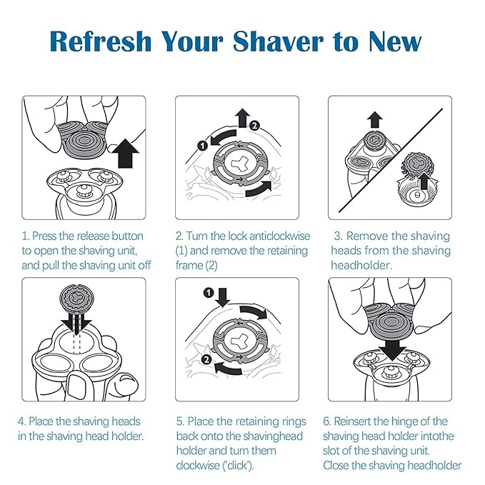 SH60 Replacement Heads Compatible with Philips Series 6000 S6xxx S6880/81 S6810/82 S6850/85Compatible with Norelco Shaver Cleaning Brush S6xxx Series 6Pcs with Cleaning Brush