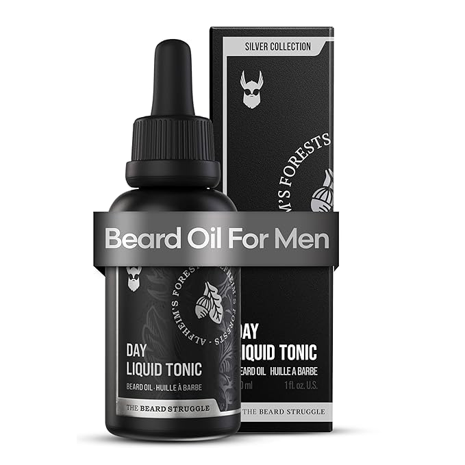 The Beard Struggle - Day Liquid Tonic Beard Oil - Silver Collection (Alfheim's Forests) - Beard Oil for Men - Moisturize Softens Hair Reduces Itch - Day Time Beard Growth Oil (1 Fl oz)