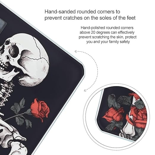 Rose and Skeleton Scale for Body Weight Anti-Slip Sturdy Tempered Glass Weighing Machine Highly Digital Accurate Bright LCD Bathroom Scale for Household Gift