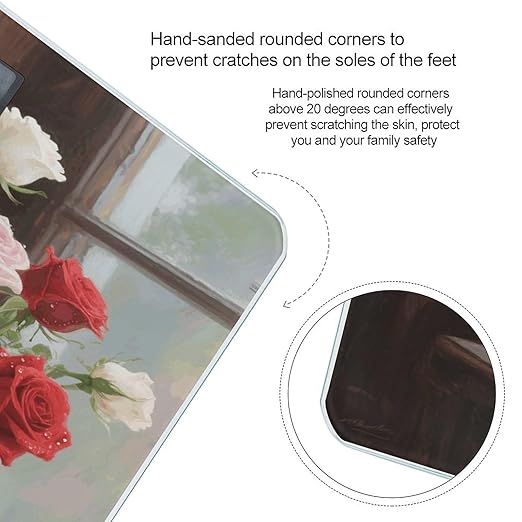 Roses Bloom Bathroom Scale for Body Weight LCD Display Digital Bathroom Scale Tempered Glass Bathroom Weight Scales Fashion Smart Scales for Home Bedroom 400 Lb
