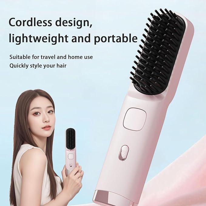 2026 New Ceramic Hair Dressing Comb Portable Straightener Brush Portable Wireless Hair Straightener 4 Temp Settings Straight Suitable for Short Hairtravel Home use (Black)