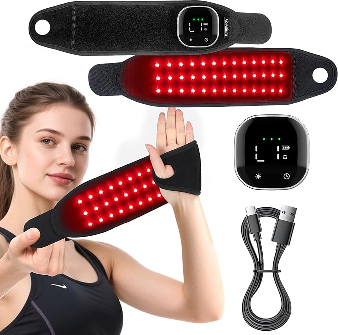 Red Light Therapy Wrist Wrap 36 LEDs with Soothing Heat Rechargeable Therapy Device for Joint &amp Muscle Comfort Black Support Brace with Black Edging