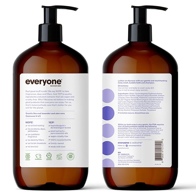 Everyone 3-in-1 Kids Soap Body Wash Bubble Bath Shampoo 32 Ounce (Pack of 2) &amp 3-in-1 Soap Body Wash Bubble Bath Shampoo 32 Ounce (Pack of 2) Lavender and Aloe