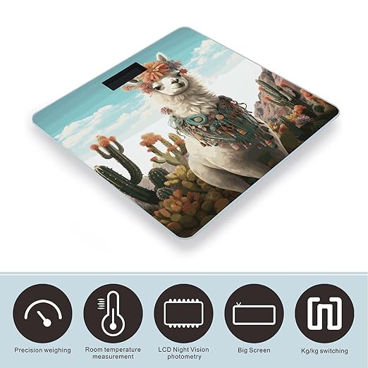 Mexican Llama Cactus Weight Scale Large Bathroom Scales Digital Weight with Bright LED Display Non Slip Automatic Weighing Scale Fashion Weighing Machine for Body