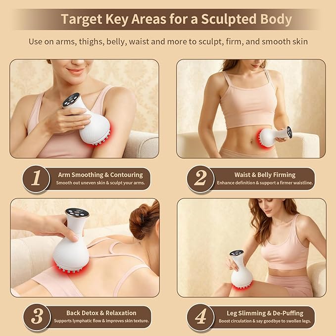 Body Sculpting Machine Lymphatic Drainage Massager &amp Anti Cellulite Massage Tool Helps Reduce Stretch Marks &amp Cellulite Pain Relief Devices for Legs Arms &amp Belly Body (White)