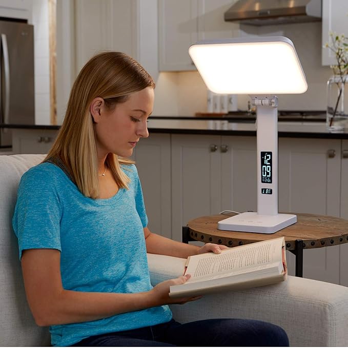 TheraLite Aura Qi Light Therapy Sun Lamp UV Free 10000 LUX Light Therapy Lamp Includes Alarm Clock Phone Charger USB Port White Light