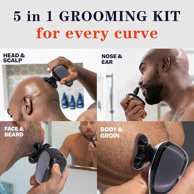 Head Shaver for Bald Men Cordless Rechargeable Electric Razor for Men with 5 Dual Track Heads Wet/Dry Use Body Hair Trimmer Black+silver