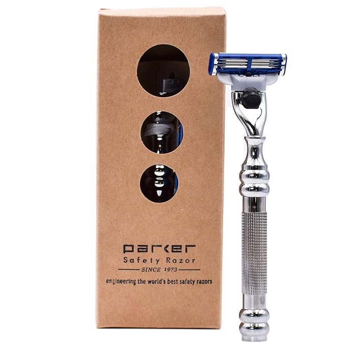 Parker 43M All-Metal RazorGillette® Mach 3 Compatible Razorr – Accepts All Gillette® Mach 3 Trriple Blade Cartridge Refills – Deluxe Brass-Frame 1 Refill Cartridge Included (CHROME)