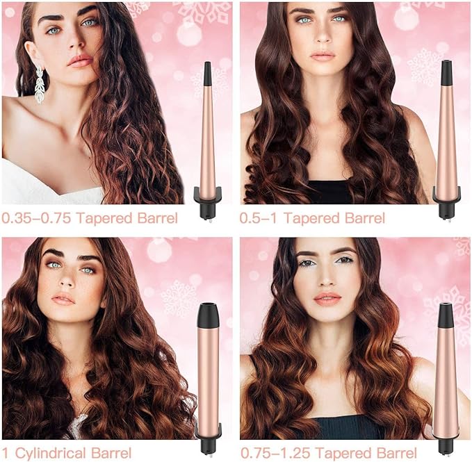 USTAR 5 in 1 Curling Wand for Long Hair Interchangeable Ceramic Barrels 0.35-1.25 Inch Dual Voltage Travel Curling Iron with Heat Resistant Glove 2 Clips Hair Curler for Women Girls Gift
