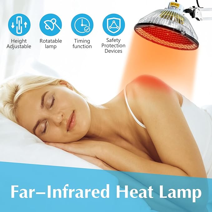 250W 110V Acupuncture Mineral Lamp Infrared Lamp for Body Face Pain Adjustable Circulation Pain Relief Heating Device Red Light Infrared Light for Body Face Black&ampWhite