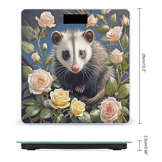 Opossum and Roses Scale for Body Weight Highly Accurate Digital Bathroom Body Scale Digital Bathroom Scales for People Anti-Slip Large LCD Display Smart Scales