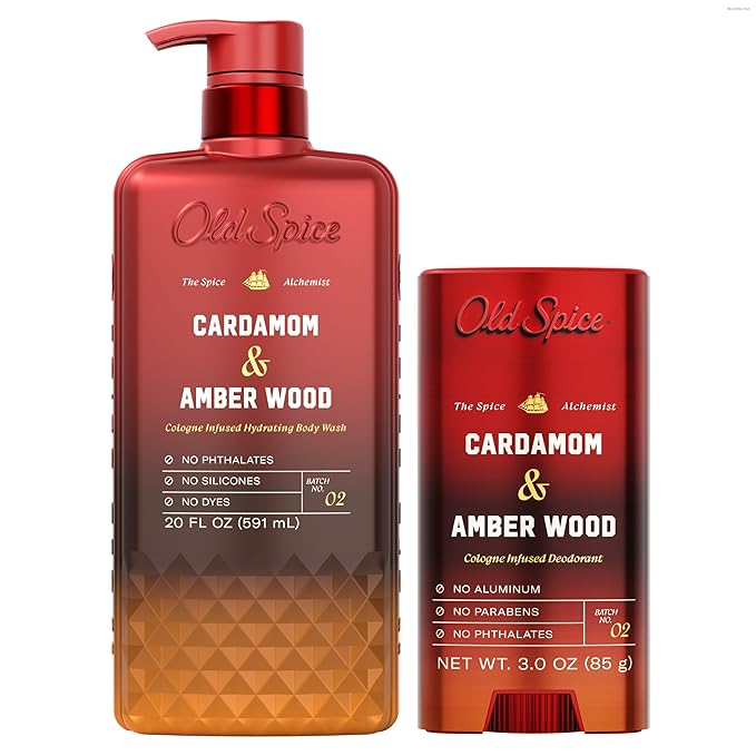 Old Spice Alchemist Collection Body Wash + Aluminum Free Deodorant Bundle for Men Cardamom + Amber Wood Scent 24/7 Cologne Infused Scent No Trade Off Formula 20 oz &amp 3 oz (Pack of 2)