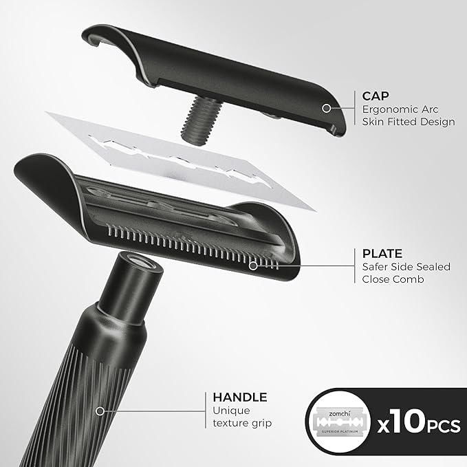 Zomchi 100 Counts Double Edge Razor Blades 2.0 with Premium Metal Razor