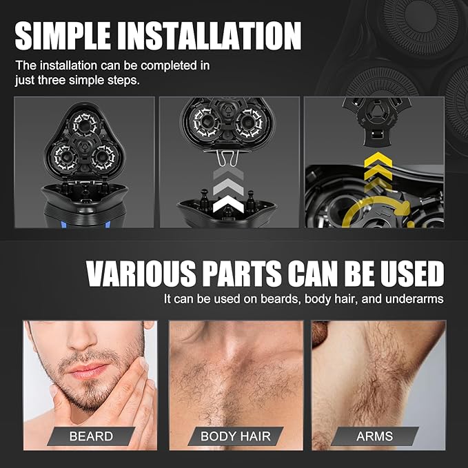 2PACK（Black） Universal Rotary Replacement Shaver HeadCompatible with Remington Shaver Seriesfor R3R4R5R6R7R8SP-3141 and SP-5161 Foils/Blades