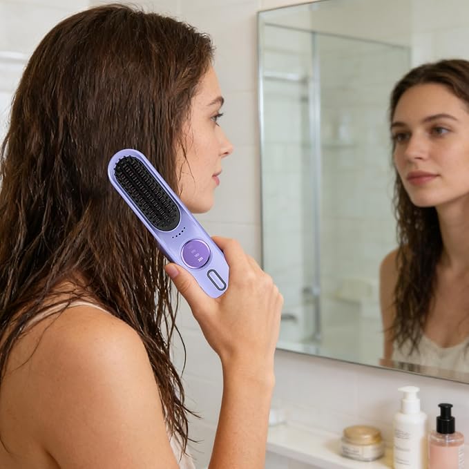 Cordless Hair Straightener 9-Level Portable Brush 35w Straightening Brush with Fast Heating Lightweight Hair Straightener with Quick Heat Design Home Salon Tool for Travel and Commuting