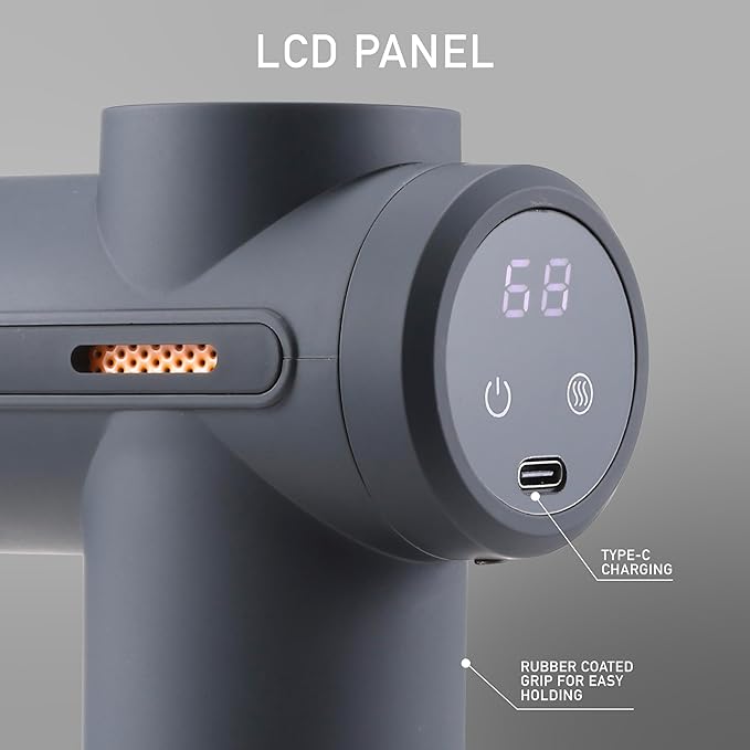 Brookstone - Percussion Massager Cordless Handheld Deep Tissue Muscle Relief Portable Rechargeable Multiple Speeds (Grey)