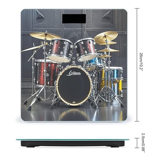 Cool Drum Set Bathroom Scale Automatic Power On/Off Body Scales LCD Backlight Display Square Digital Scale Rounded Corners Bathroom Scales for Home Bedrooms