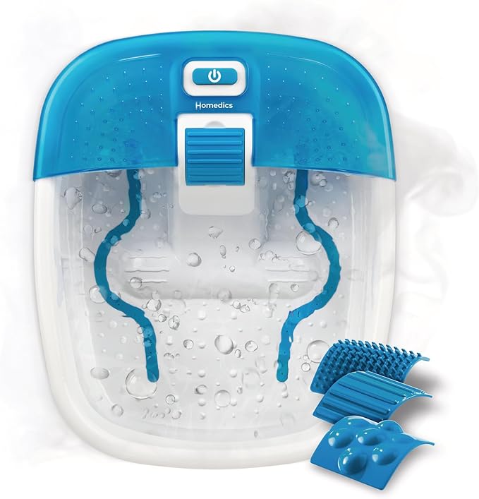 HoMedics Bubble Bliss Deluxe Foot Spa with Heat Massaging Arch 3 Acupressure Attachments Splash Guard Raised Nodes Creates Bubbles Improves Circulation Soothe Tired Muscles