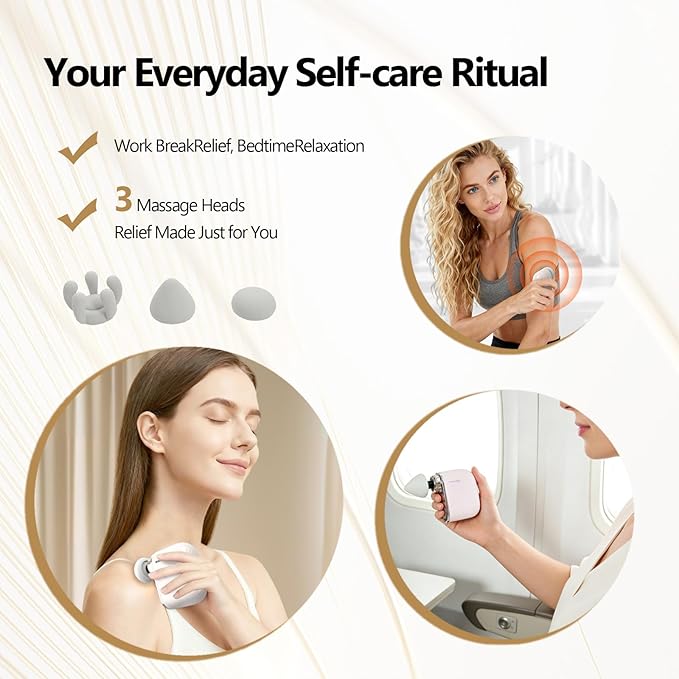 Mini Massage Gun Portable Deep Tissue Muscle Massager with 4 Heads Adjustable Speed &amp Pressure Quiet Powerful Motor Rechargeable Handheld Percussion Massager for Neck Shoulder Back &amp Leg
