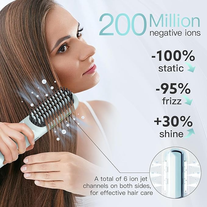 Cordless Hair Straightener Brush - Webeauty Portable On-The-Go Straightener for Women | USB Rechargeable Fast Heating 200M Negative Ions 6400mAh Perfect for Daily Commute &amp Short Trips (Ice Bl