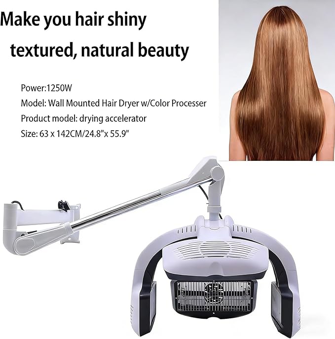 Wall Mounted/Vertical Hair Dryer for Salon with Hood &amp Hair Steamer Cordless Hair Dryer with Stand Professional Hair Drying Tool for Hair Salon Hanging Design for Space-Save(Wall-Mounted)
