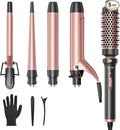 Wavytalk 5 in 1 Curling Iron Set with Curling Brush and 4 Interchangeable Ceramic Curling Wand (0.35-1.25”) Wand Curling Iron Instant Heat Up Dual Voltage Hair Curler