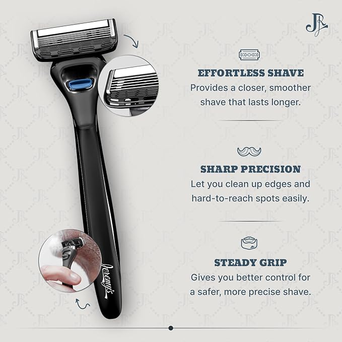 Jeremy's Razors for Men - Precision 5 Razor Blade Refills - 8 Cartridges (Fits All 2nd Gen Jeremy's Handles) - Precision Trimmer Stainless Steel Design Lubricating Strip - Men's Shaving Blades