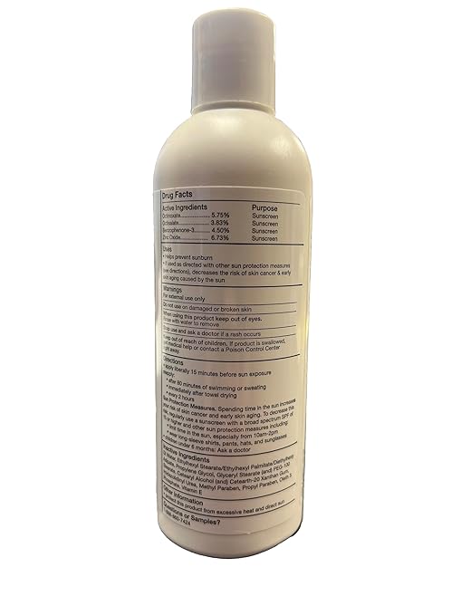 I.C. Industrial Sunscreen Mineral Based SPF 36 Physical Zinc Protection Full Broad Spectrum 80 Minute Sweat &amp Water Resistant Heat Stress Anti-Inflammatory Properties. USA 8oz Bottle (ISSC-8)